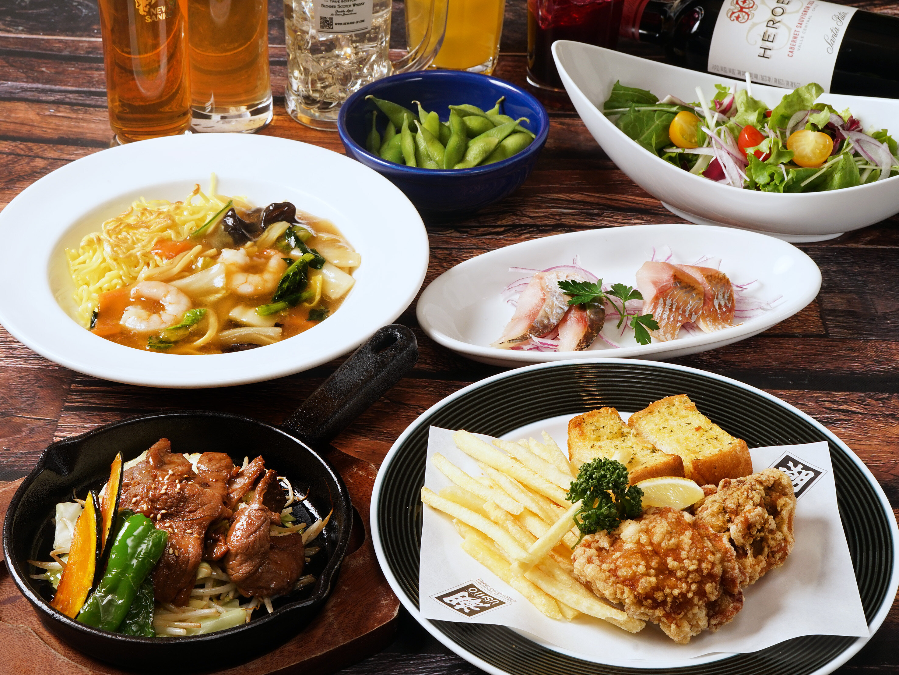 当日＆その場で注文ＯＫ　当店自慢の生ビールによく合う料理が8品も！これぞＴＨＥビヤホールプラン 『スタンダードプラン』　飲み放題120分付き　税込4,500円