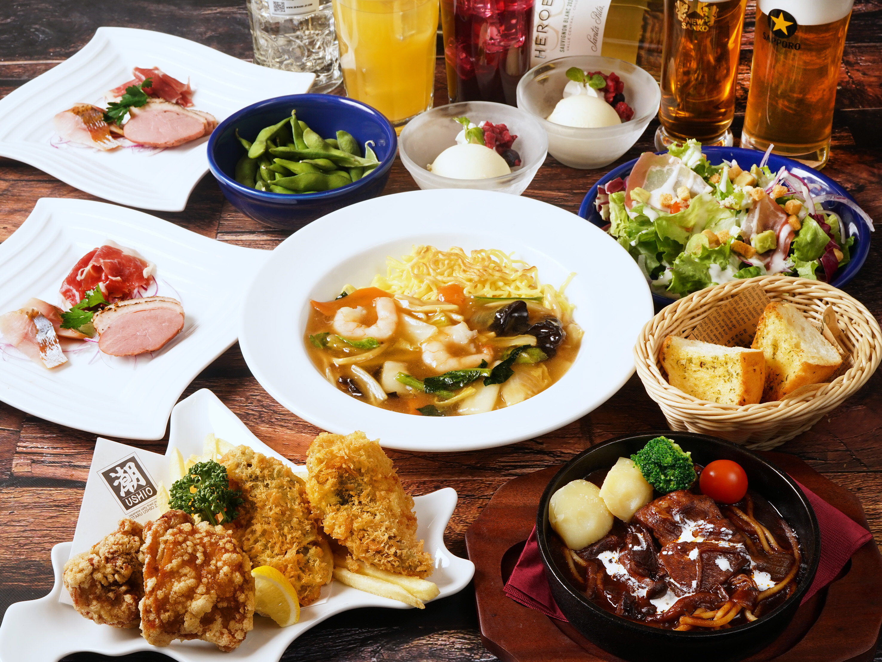 当日＆その場で注文ＯＫ　スタンダードプランよりもさらに豪華なお料理のプラン！ プレミアム小樽三幸プラン　飲み放題120分付き　税込6,000円